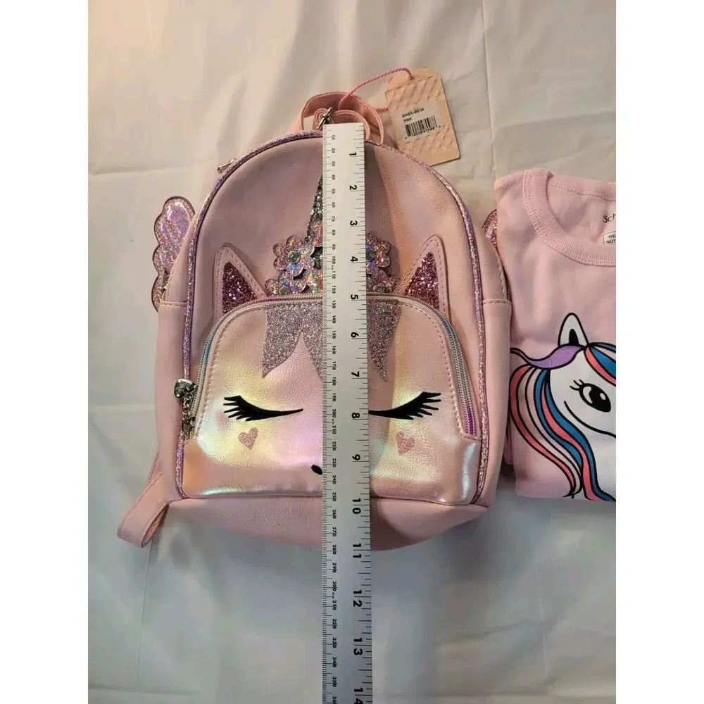 Girls Small Backpack Iridescent Glitter Pink Unicorn *w/Bonus Unicorn PJs Size 7